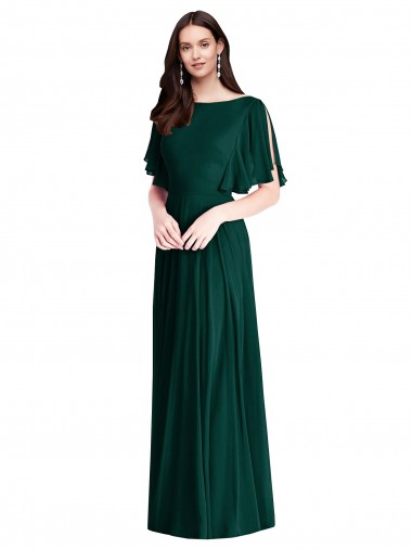 Best Soft Chiffon Bateau Neck Bell Sleeves V-Back Long Semi Formal Evening Dress Canada