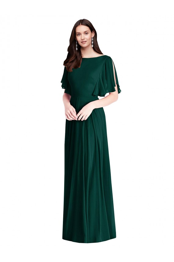 Best Soft Chiffon Bateau Neck Bell Sleeves V-Back Long Semi Formal Evening Dress Canada