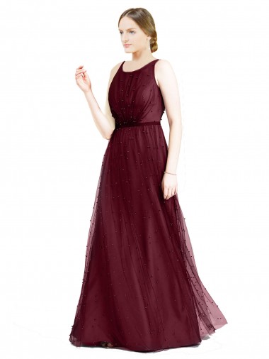 Best Tulle Boat Neck Sleeveless Keyhole Back Long Semi Formal Evening Dress Canada