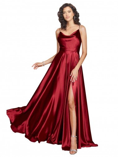 Best Silky Satin Spaghetti Straps Sleeveless Low Back Burgundy Long Black Tie Evening Dress Canada