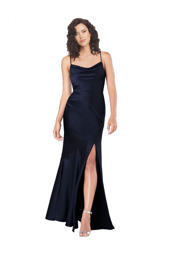 Best Silky Satin Cowl Neck Sleeveless Long Black Tie Evening Dress Canada