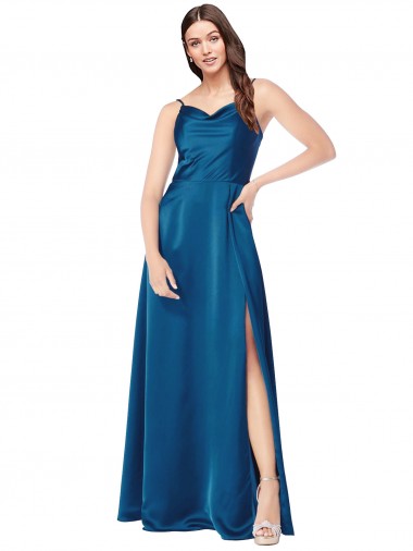 Best Silky Satin Spaghetti Straps Sleeveless Low Back Long Formal Evening Dress Canada