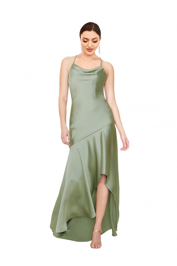 Best Silky Satin Cowl Neck Sleeveless Open Back Long High Low Evening Dress Canada
