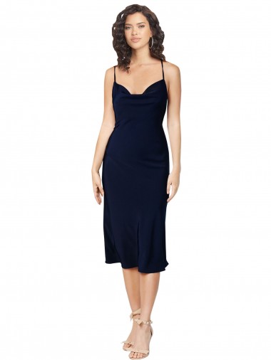 Best Silky Satin Spaghetti Straps Sleeveless Open Back Midi Length Formal Evening Dress Canada