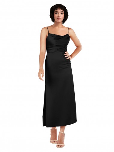Best Silky Satin Spaghetti Straps Sleeveless Tea Length Formal Evening Dress Canada