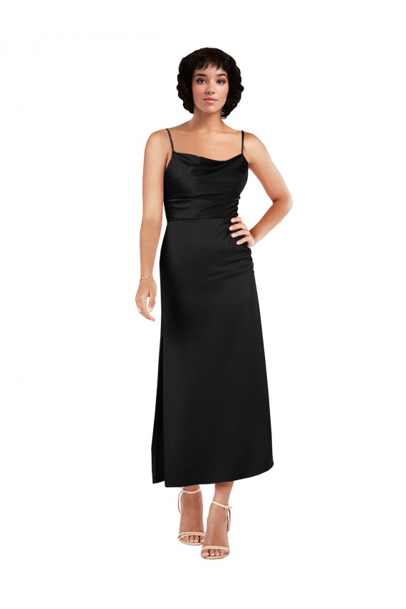 Best Silky Satin Spaghetti Straps Sleeveless Tea Length Formal Evening Dress Canada