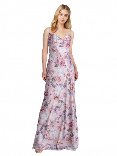 Best Stretch Satin & Floral Cowl Neck Sleeveless Long Formal Evening Dress Canada