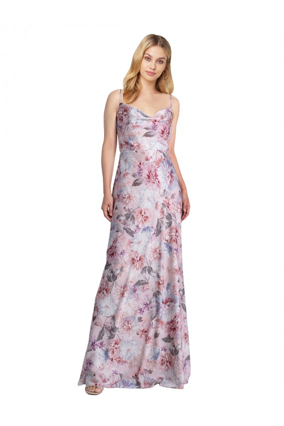 Best Stretch Satin & Floral Cowl Neck Sleeveless Long Formal Evening Dress Canada