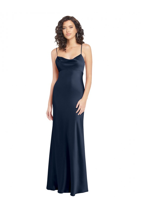 Best Stretch Satin Cowl Neck Sleeveless Open Back Long Black Tie Evening Dress Canada