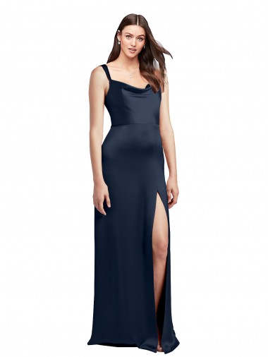 Best Stretch Satin Cowl Neck Sleeveless Low Back Dark Navy Long Formal Evening Dress Canada