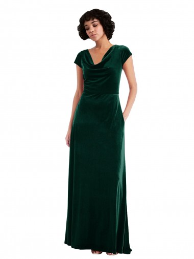 Best Stretch Velvet Cowl Neck Cap Sleeves Long Black Tie Evening Dress Canada