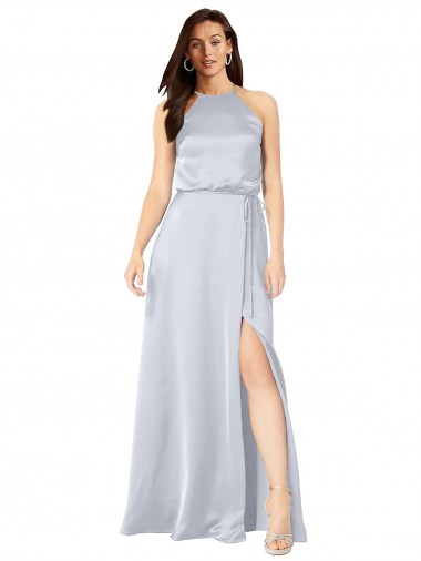 Best Silky Satin Halter Neck Sleeveless Open Back Long Formal Evening Dress Canada