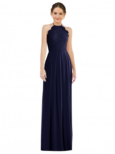 Best Soft Chiffon Halter Neck Sleeveless Open Back Dark Navy Long Semi Formal Evening Dress Canada