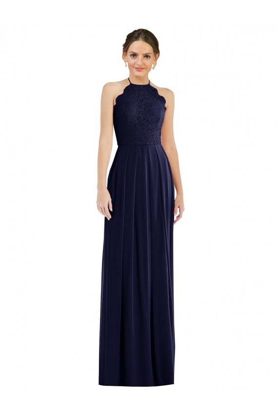 Best Soft Chiffon Halter Neck Sleeveless Open Back Dark Navy Long Semi Formal Evening Dress Canada