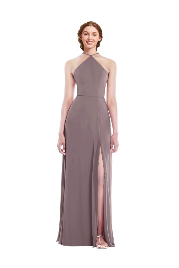 Best Soft Chiffon Halter Neck Sleeveless Low Back Long Formal Evening Dress Canada