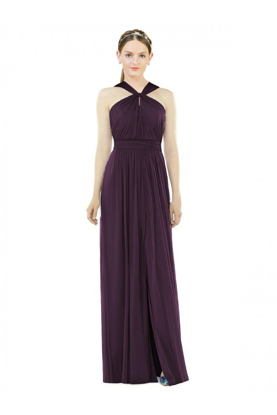 Best Soft Chiffon Halter Neck Sleeveless V-Back Long Semi Formal Evening Dress Canada