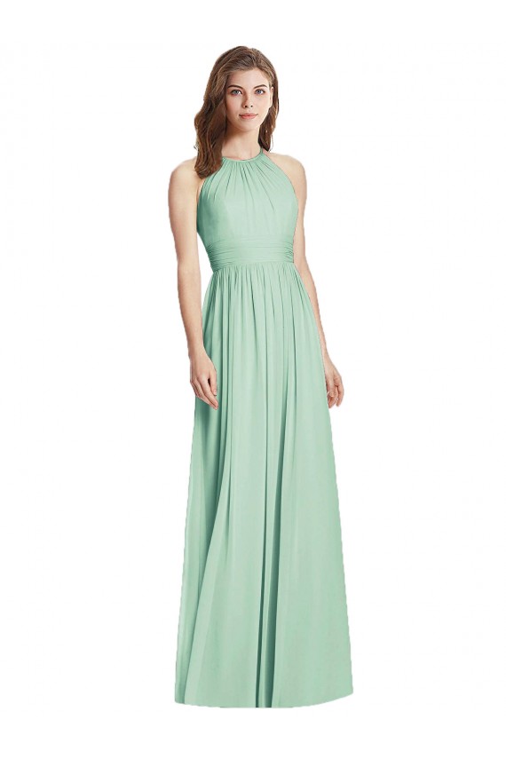 Best Soft Chiffon Halter Neck Sleeveless Open Back Long Semi Formal Evening Dress Canada
