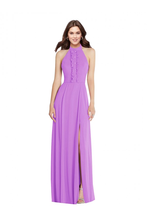 Best Soft Chiffon Halter Neck Sleeveless Open Back Long Formal Evening Dress Canada
