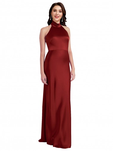 Best Stretch Satin Halter Neck Sleeveless Open Back Long Black Tie Evening Dress Canada