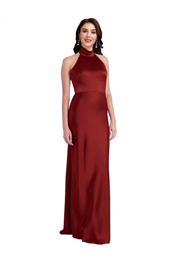 Best Stretch Satin Halter Neck Sleeveless Open Back Long Black Tie Evening Dress Canada
