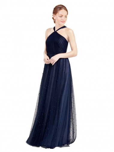 Best Tulle Halter Neck Sleeveless Long Evening Dress Canada