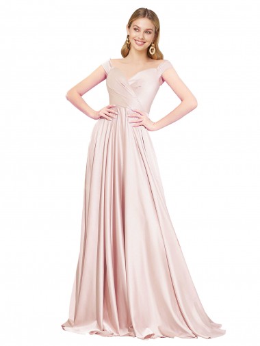 Best Satin Off the Shoulder Sleeveless Long Formal Evening Dress Canada