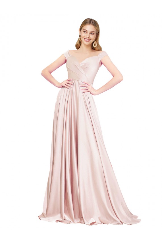 Best Satin Off the Shoulder Sleeveless Long Formal Evening Dress Canada