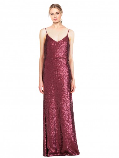 Best Sequin Halter Neck Sleeveless Burgundy Long Formal Evening Dress Canada