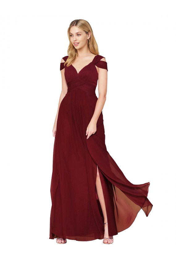 Best Soft Chiffon Sweetheart Sleeveless Burgundy Long Formal Evening Dress Canada
