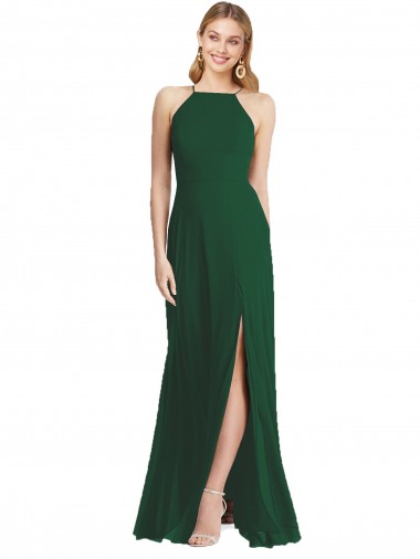 Best Soft Chiffon Spaghetti Straps Sleeveless Dark Green Long Semi Formal Evening Dress Canada