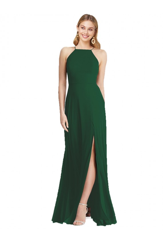 Best Soft Chiffon Spaghetti Straps Sleeveless Dark Green Long Semi Formal Evening Dress Canada