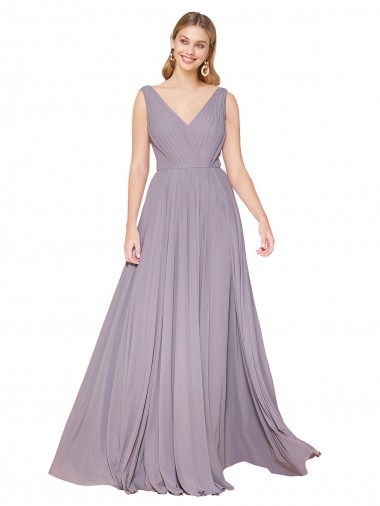 Best Soft Chiffon V-Neck Sleeveless V-Back Dusty Rose Long Formal Evening Dress Canada