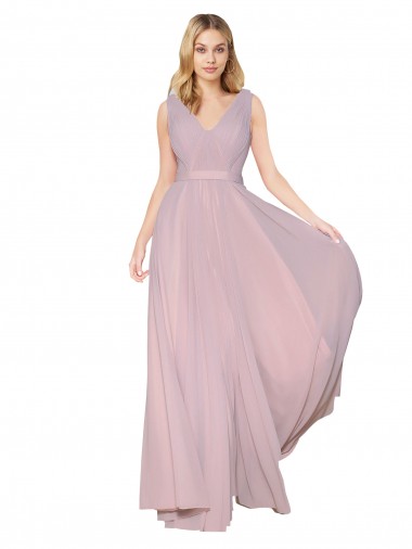 Best Soft Chiffon V-Neck Sleeveless V-Back Long Formal Evening Gowns Canada