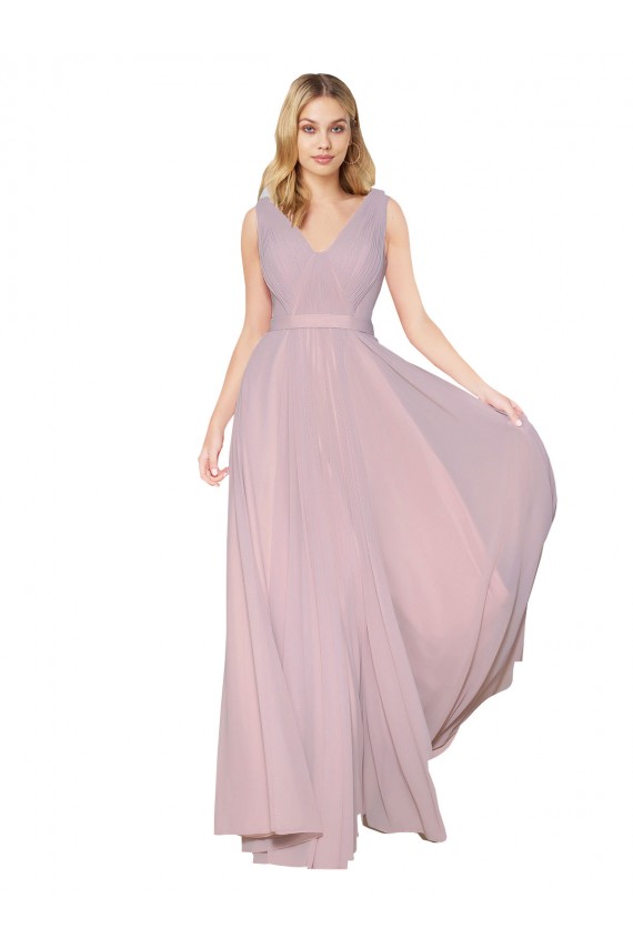 Best Soft Chiffon V-Neck Sleeveless V-Back Long Formal Evening Gowns Canada