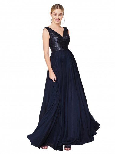 Best Soft Chiffon & Sequin V-Neck Sleeveless V-Back Long Semi Formal Evening Dress Canada
