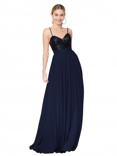 Best Soft Chiffon & Sequin Spaghetti Straps Sleeveless Long Semi Formal Evening Dress Canada