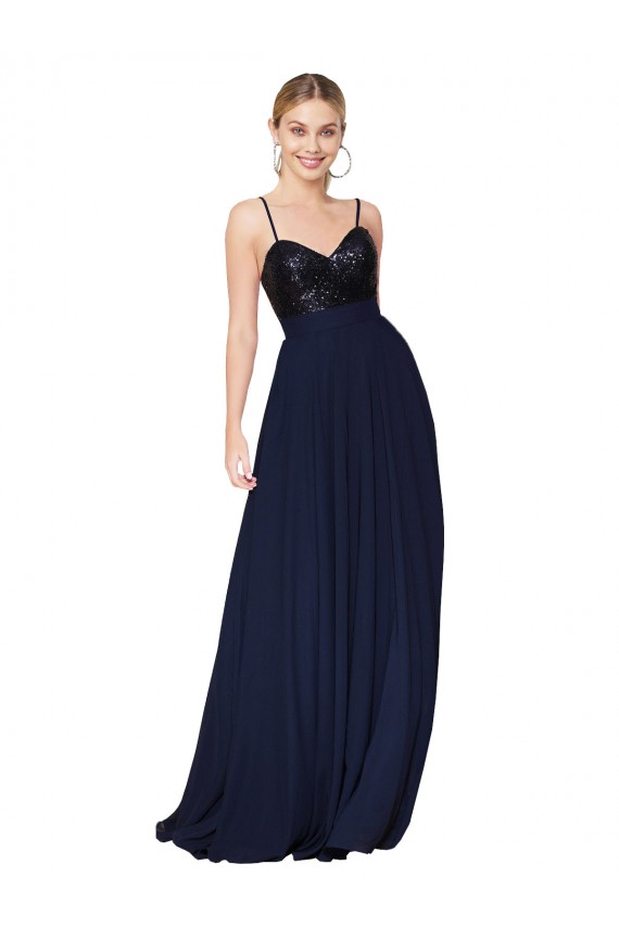 Best Soft Chiffon & Sequin Spaghetti Straps Sleeveless Long Semi Formal Evening Dress Canada