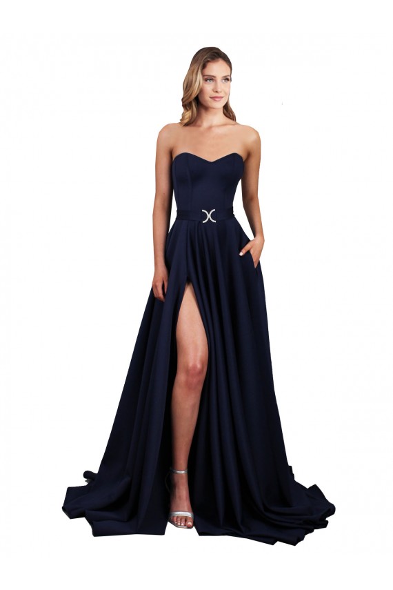 Best Stretch Crepe Sweetheart Sleeveless Low Back A-Line Long Formal Dress Canada