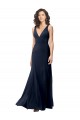 Best Stretch Crepe V-Neck Sleeveless V-Back Dark Navy Long Formal Dress Canada