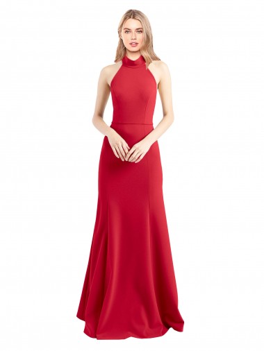 Best Stretch Crepe Halter Neck Sleeveless Open Back Long Formal Evening Dress Canada