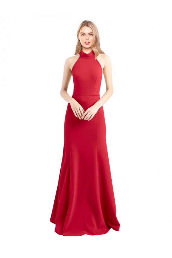 Best Stretch Crepe Halter Neck Sleeveless Open Back Long Formal Evening Dress Canada