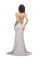 Best Stretch Satin High Neck Sleeveless Low Back Sweep Train Formal Evening Dress Canada