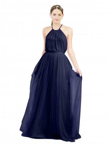 Best Tulle Halter Neck Sleeveless Long Semi Formal Evening Dress Canada