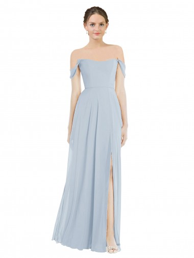 Best Soft Chiffon Off the Shoulder Flounce Sleeves Long Semi Formal Evening Dress Canada