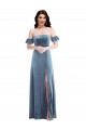 Best Stretch Velvet Off the Shoulder Ruffle Sleeves Low Back Long Formal Dress Canada