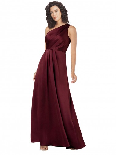 Best Silky Satin One Shoulder Sleeveless Burgundy Long Formal Evening Dress Canada