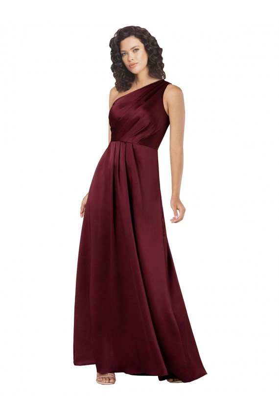 Best Silky Satin One Shoulder Sleeveless Burgundy Long Formal Evening Dress Canada