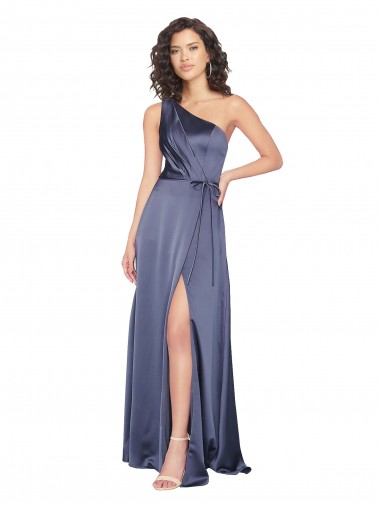 Best Silky Satin One Shoulder Sleeveless Dusk Long Formal Evening Dress Canada