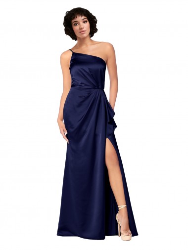 Best Silky Satin One Shoulder Sleeveless Sapphire Long Black Tie Evening Dress Canada
