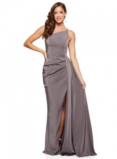 Best Silky Satin One Shoulder Sleeveless Long Formal Evening Dress Canada